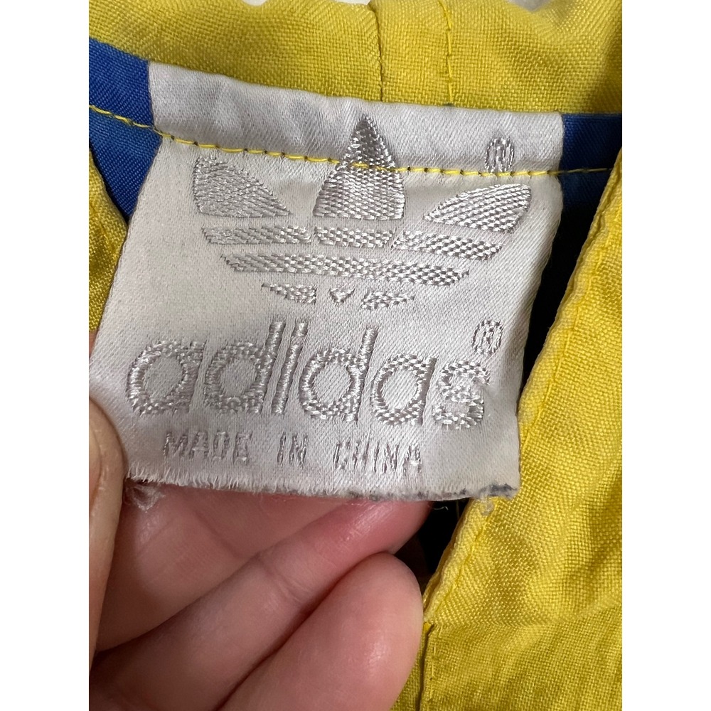 Vintage 1980s Adidas Colorblock Windbreaker Hooded Pullover Blue Red Yellow XL - Picture 4 of 8